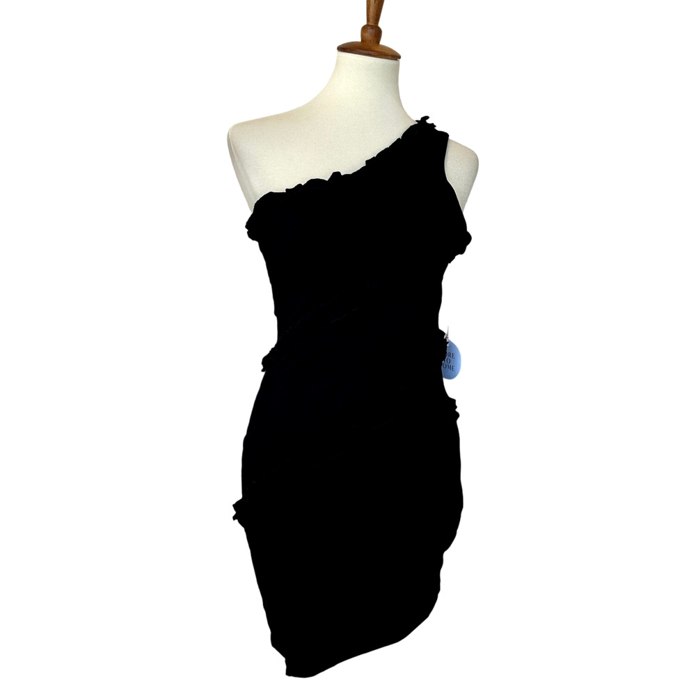 Revolve Black Mini Dress SMALL One Shoulder Bodycon Cotton More to Come $72 NEW - Picture 4 of 8